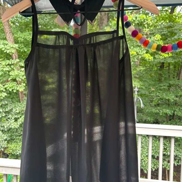 NWT Ya Los Angeles Black Sheer Button Down Satin Collar Top Size S - Picture 11 of 14
